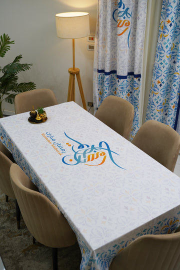 Blue Yellow Water Color Moroccan Tiles Ramadan Tablecloth satra