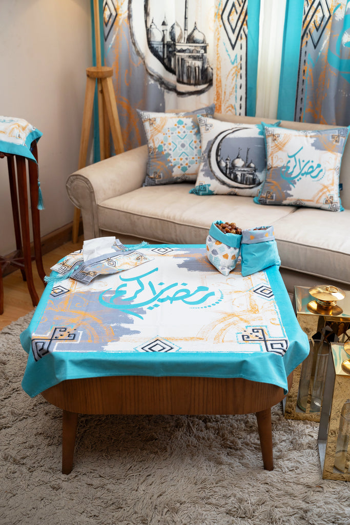 Turquoise Sketched Mosque Ramadan Tablecloth satra