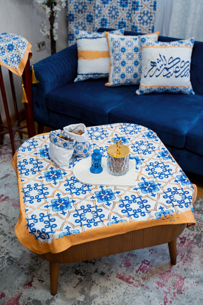 Blue Orange Islamic Tiles Ramadan Tablecloth satra