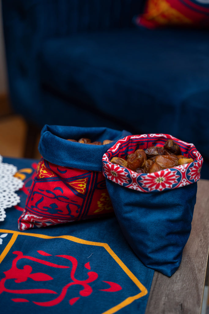 Dark Blue Khayamiya Ramdan Decorative Storage Basket satra