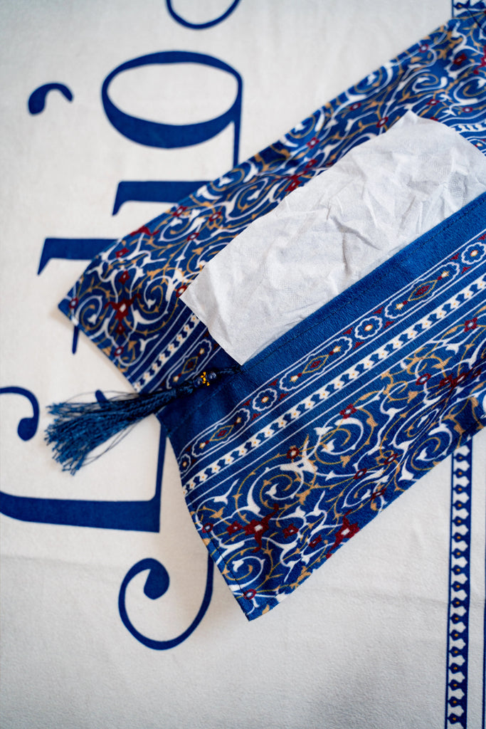 Dark Blue Floral Islamic Ornaments Ramadan Tissue Cover satra