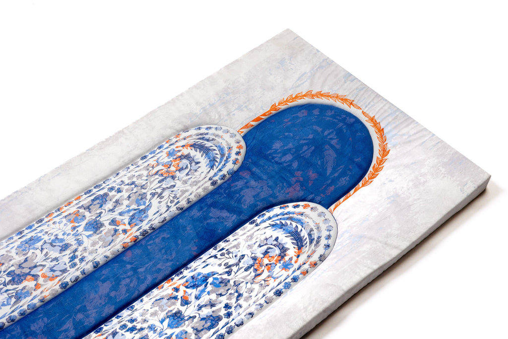 Indian Floral Blue and Orange Pattern Premim Prayer Mat - stara