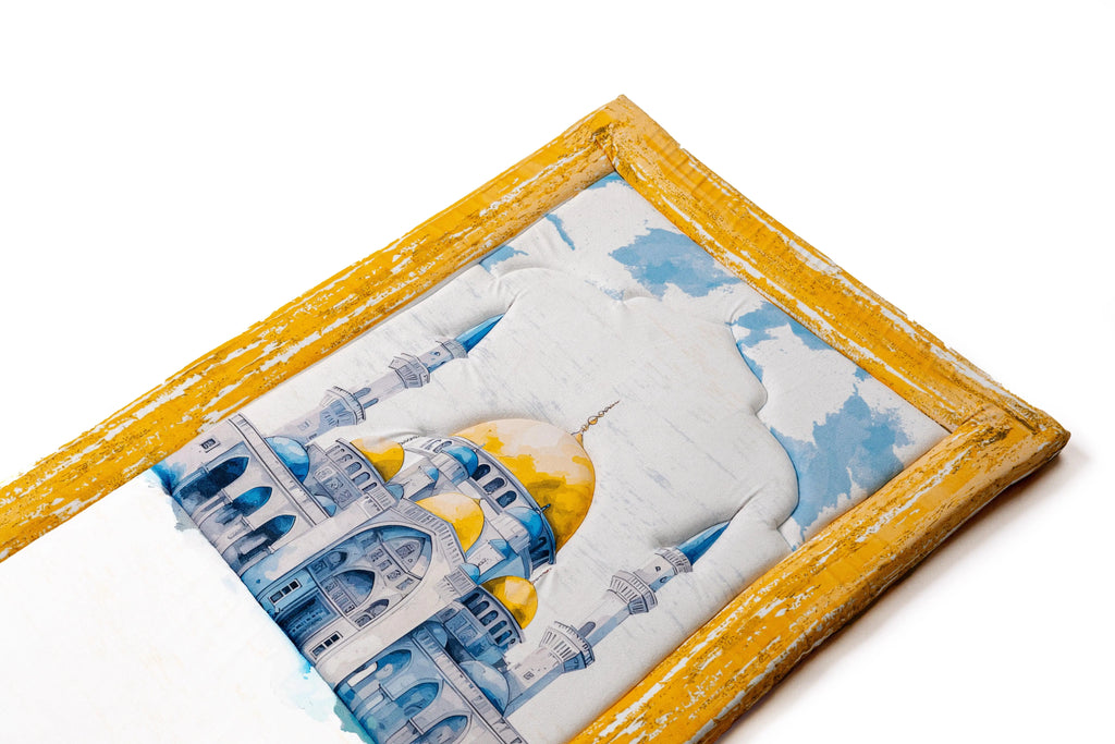 Blue andYellow Watercolor Mosque Premium Prayer Mat - stara