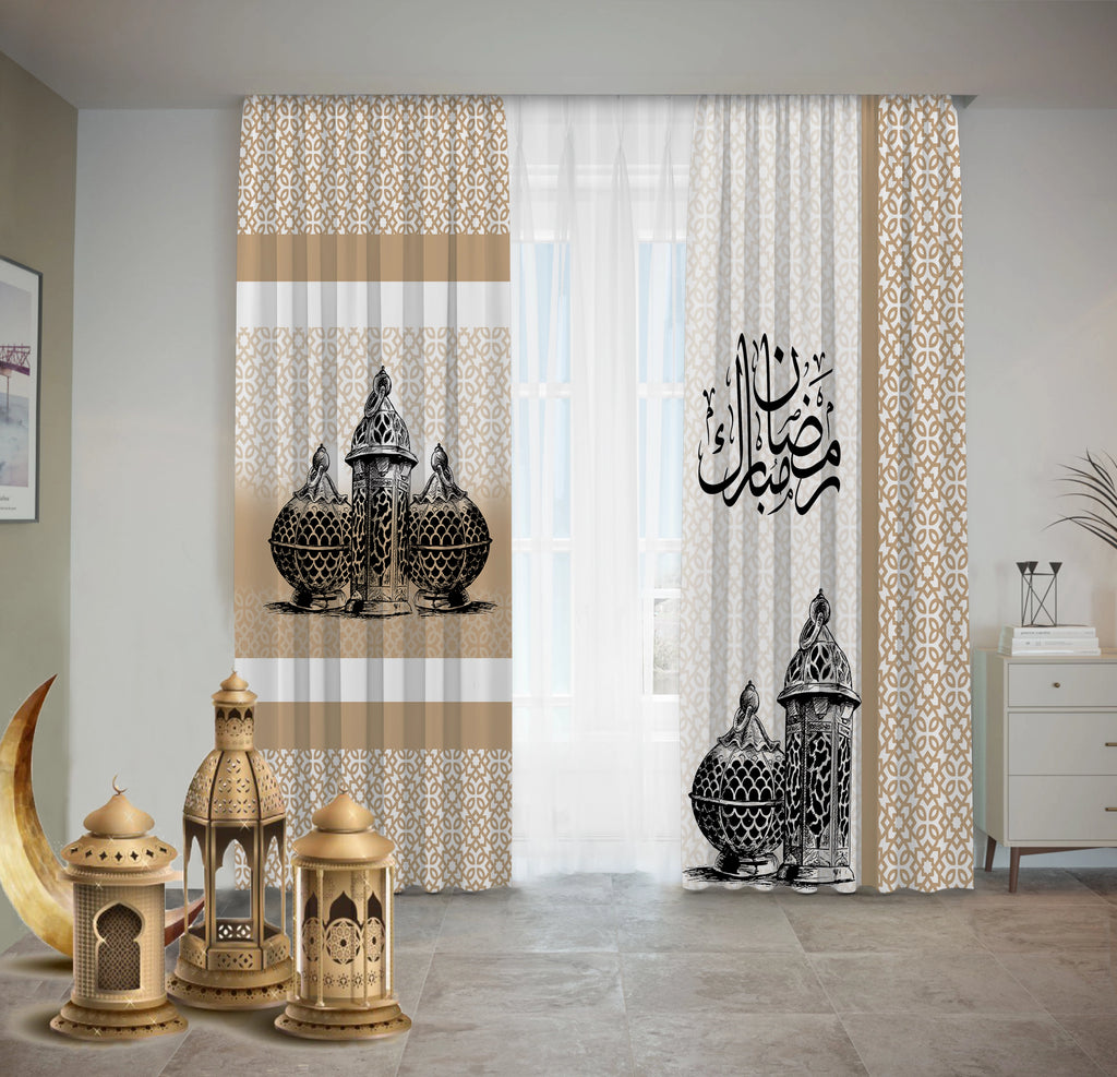 Black Classic Sketch Lantern Curtains Ramdan satra