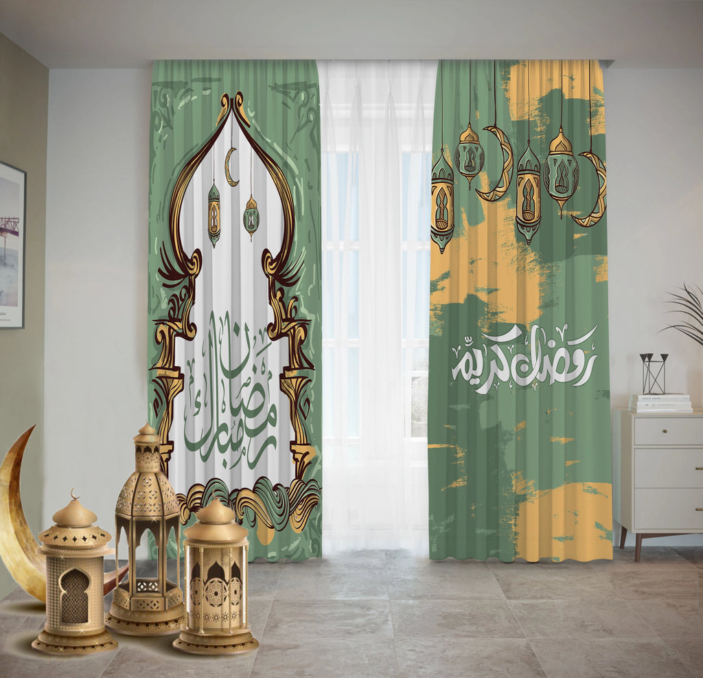 Green Drawn Ramadan Curtains Ramdan satra