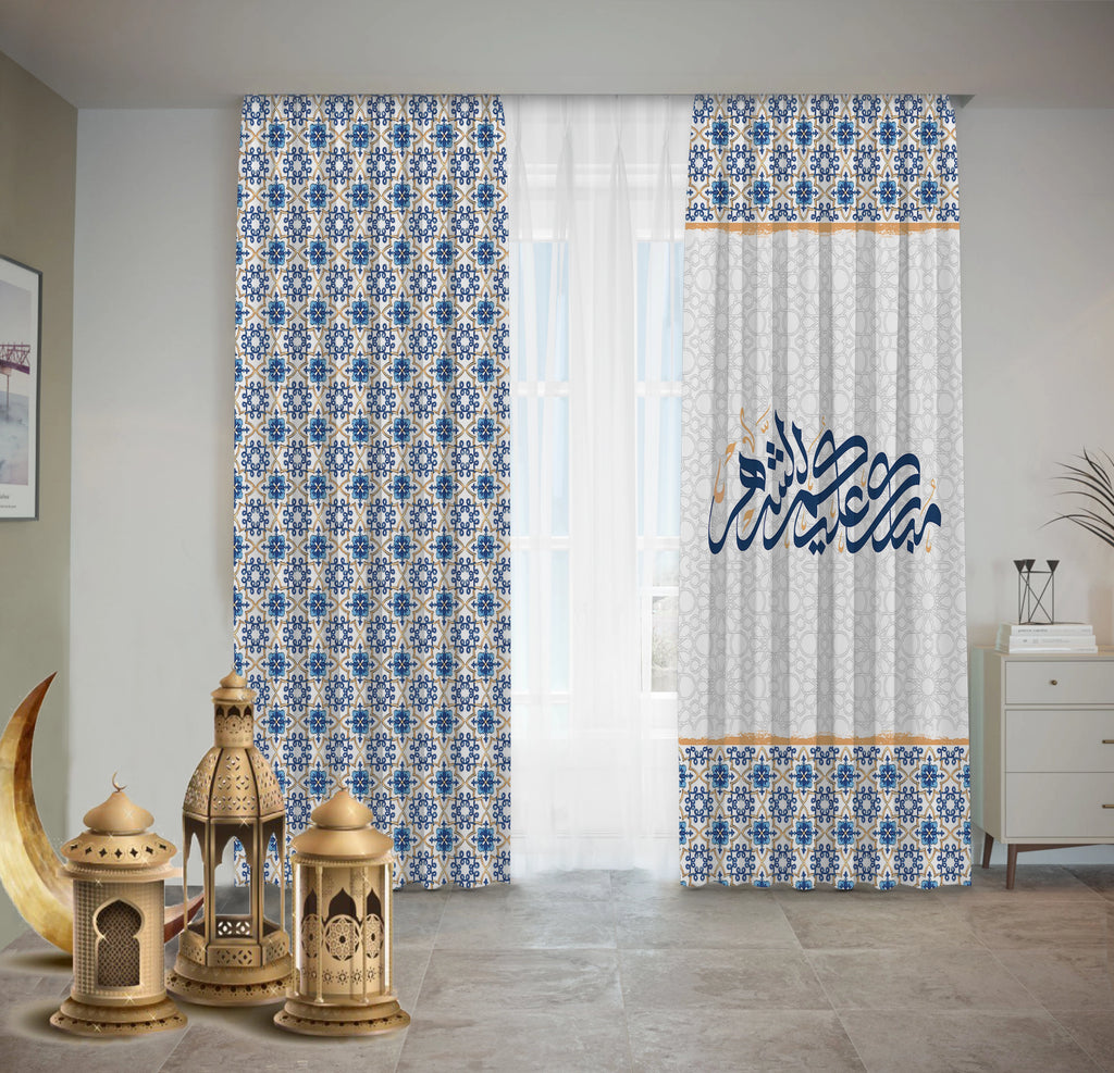 Blue Orange Islamic Tiles Curtains Ramdan satra