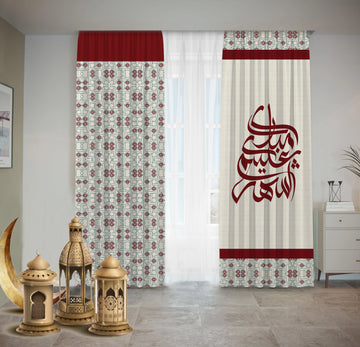 Dark Red Geometric Islamic Ornaments Curtains Ramdan satra