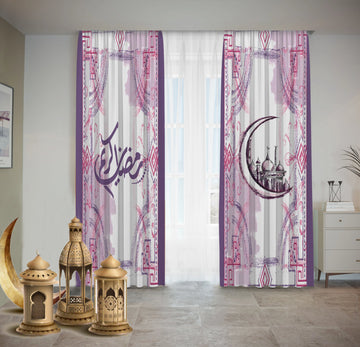 Purple Sketched Mosque Curtains Ramdan satra