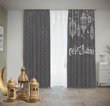 Gray Line Art Lantern Curtains Ramdan satra