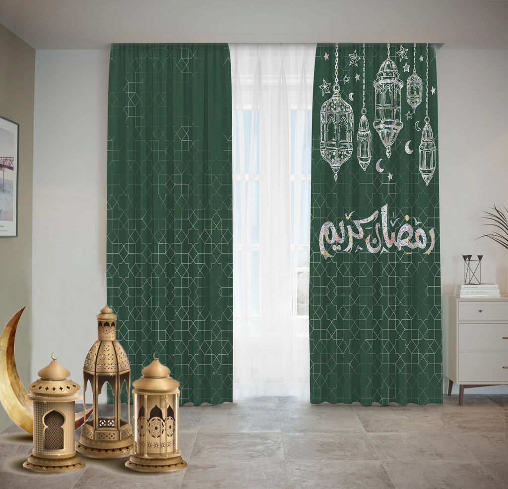 Green Line art Lantern Curtains Ramdan satra