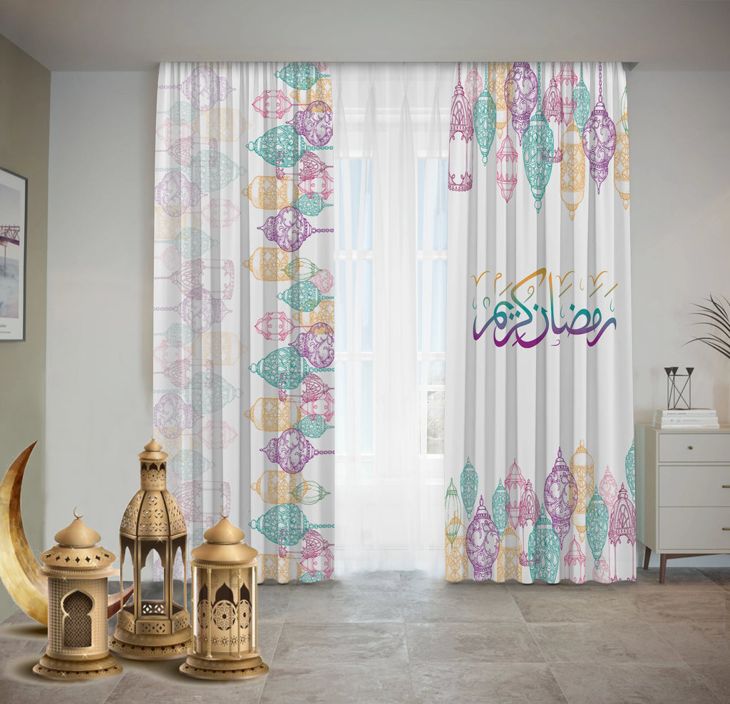 Colorful Sketch Lantern Curtains Ramdan satra