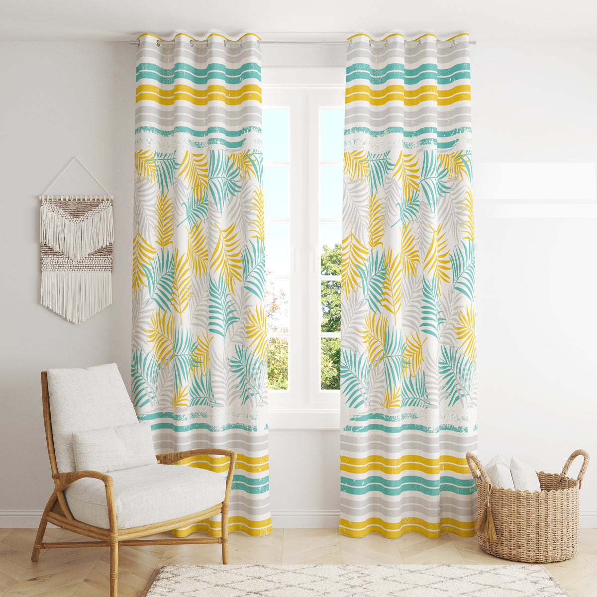 Yellow Tropical Leaves Summer Curtains – Stara